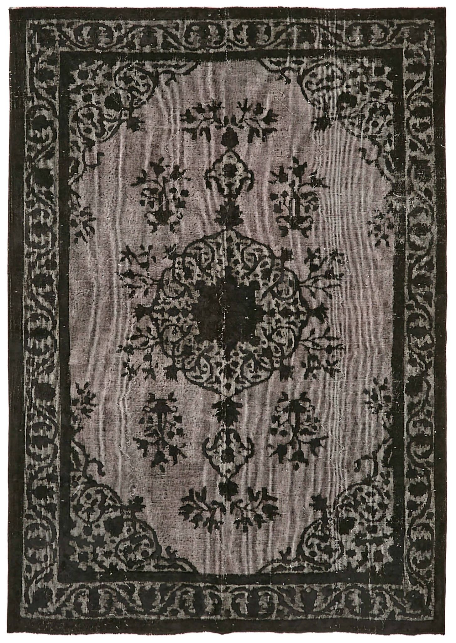 Hand-knotted carved anatolian 1970s 173 cm x 244 cm black carpet