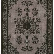 Hand-knotted carved anatolian 1970s 173 cm x 244 cm black carpet