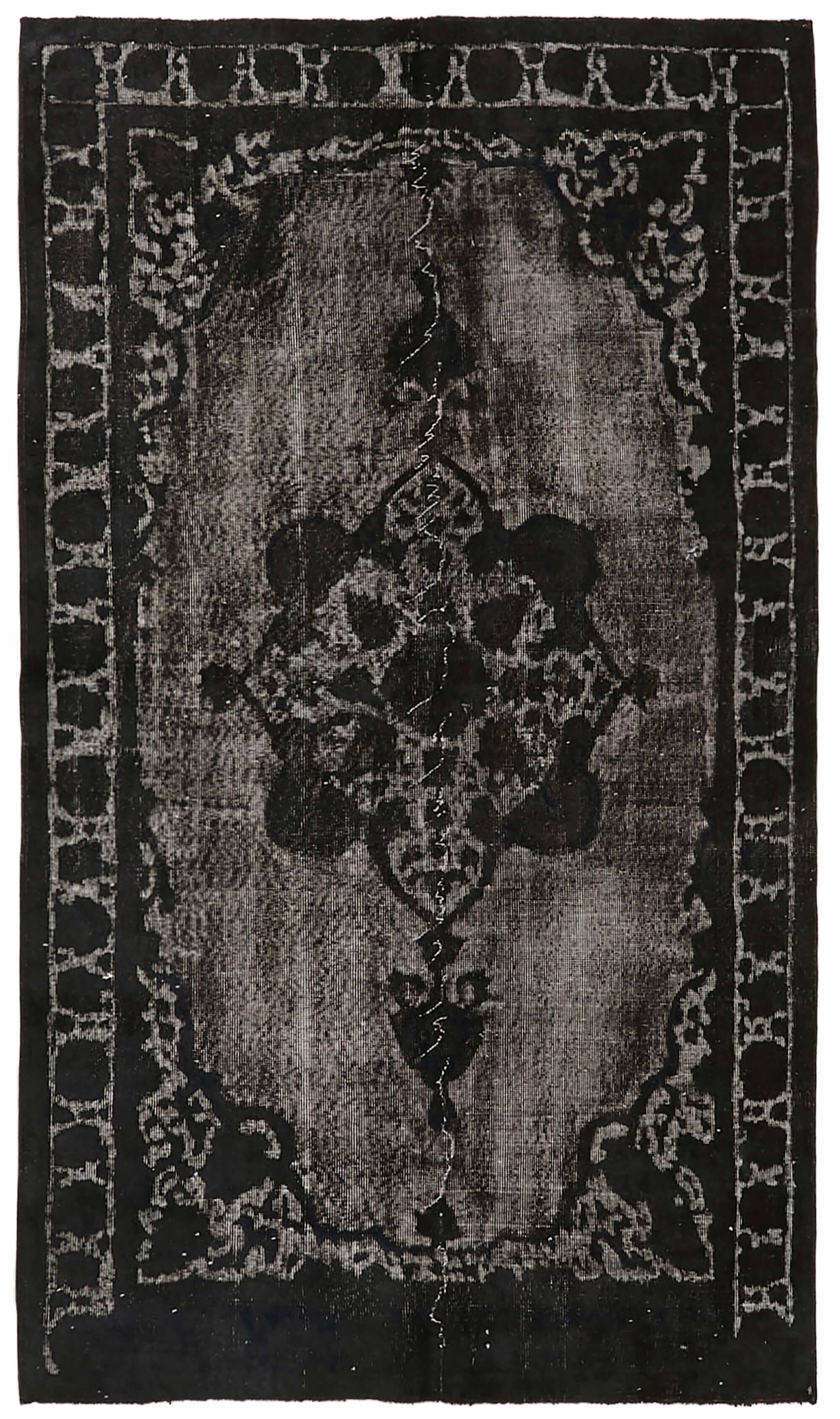 Handmade hi-low pile oriental 1980s 153 cm x 261 cm black rug