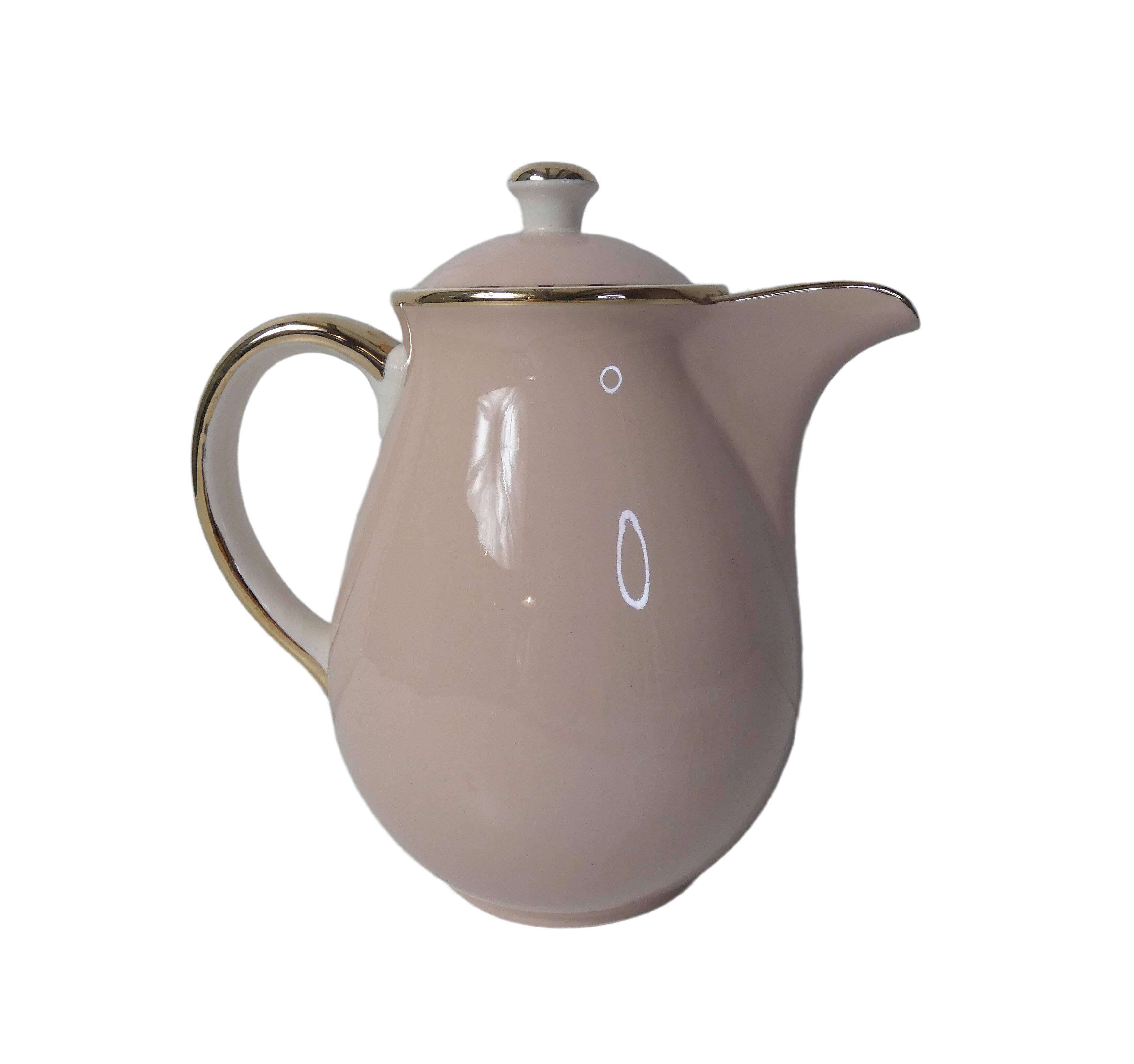Villeroy & Boch teapot pink and gold signed Lucien Engel