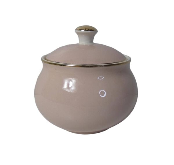 Sucrier Villeroy & Boch rose et or signé Lucien Engel