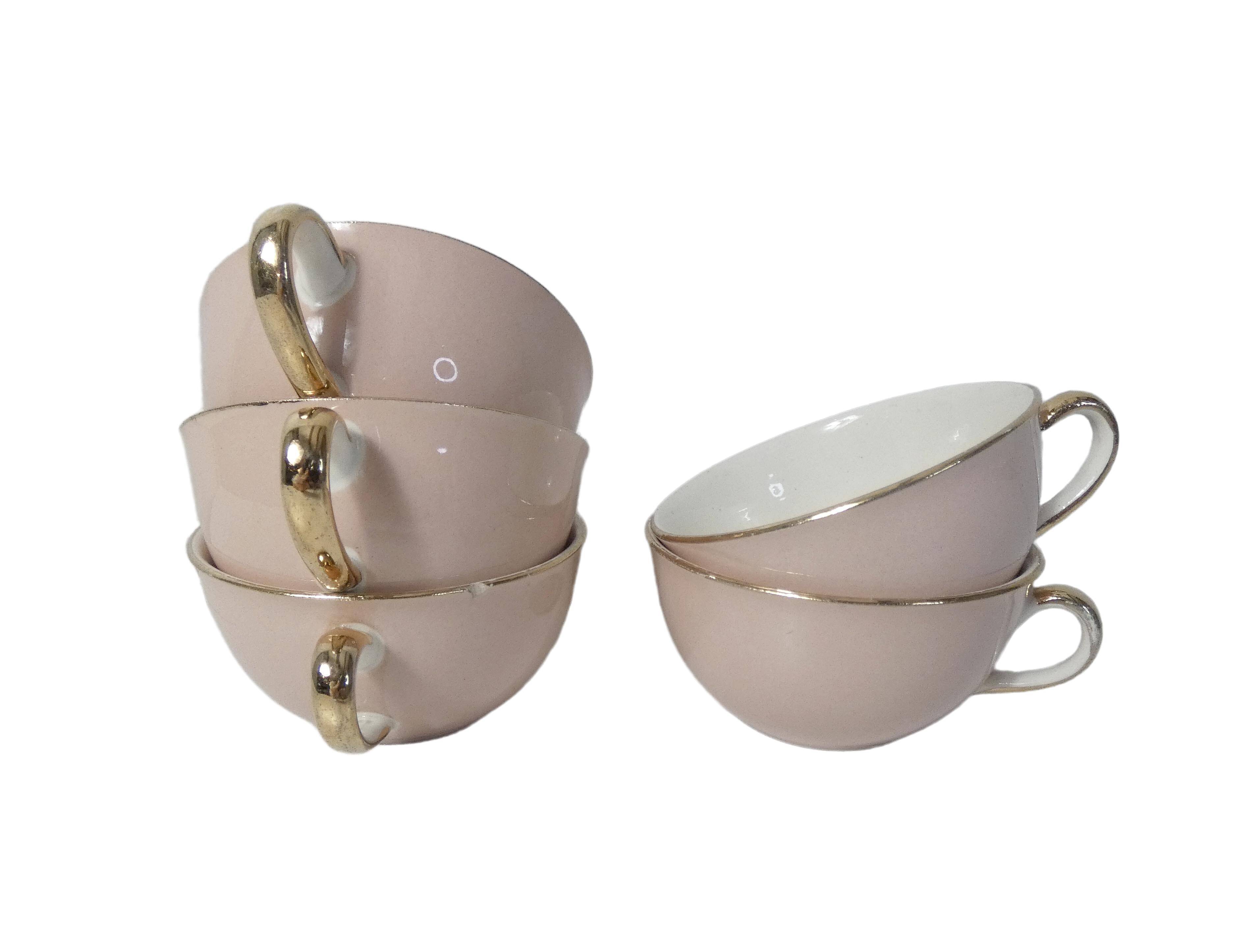 5 cups Villeroy & Boch pink and gold by Lucien Engel