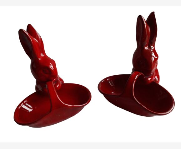 Paire de vide-poches en céramique en forme de lapins