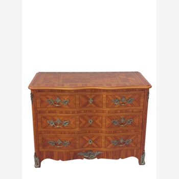 Chest of drawers Louis XIV regency in marquetry and bronze