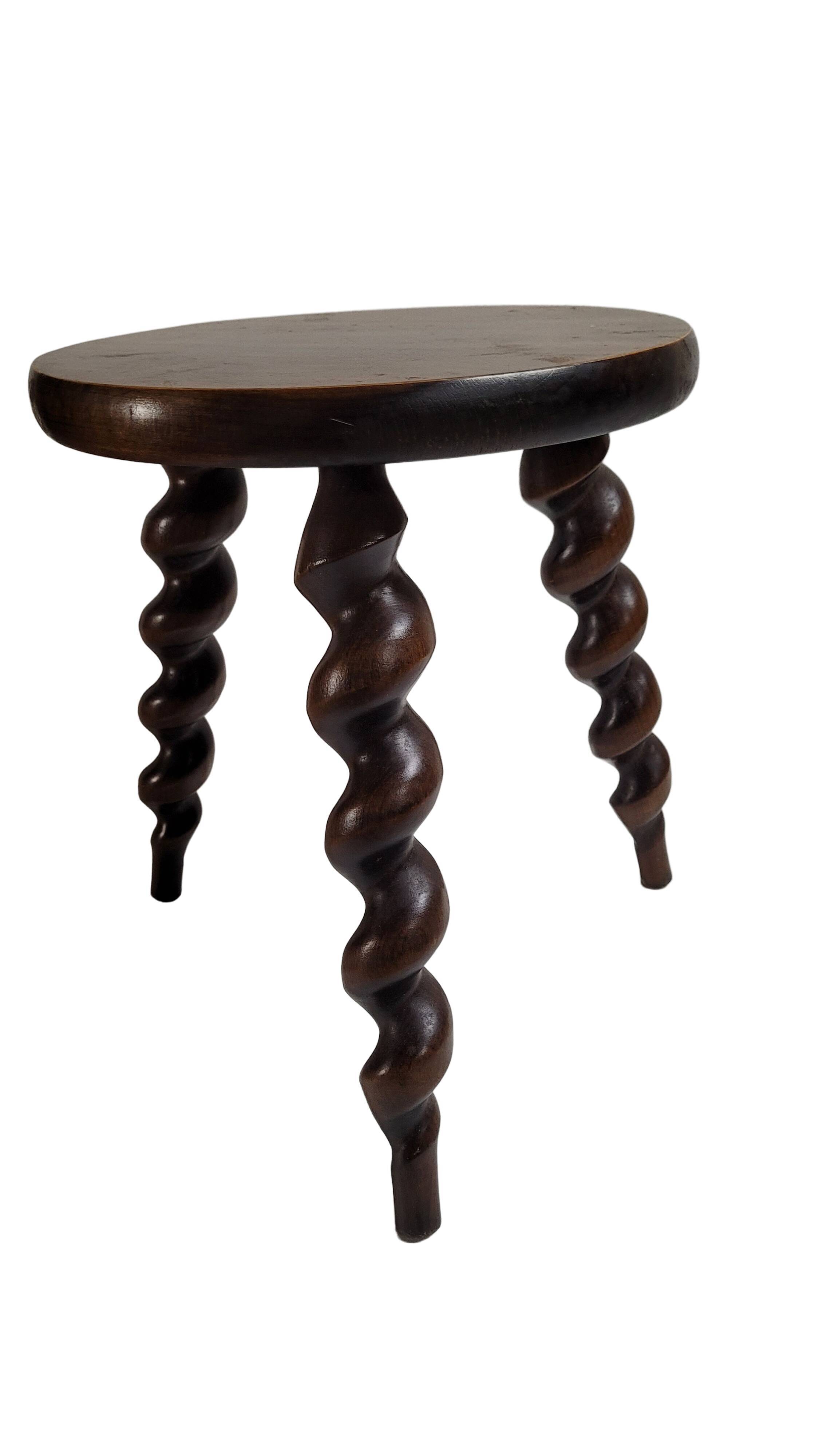 Turned wood tripod stool