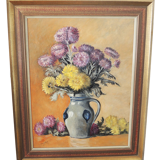 Huile sur bois encadrée et signée henri merlet : fleurs en vase