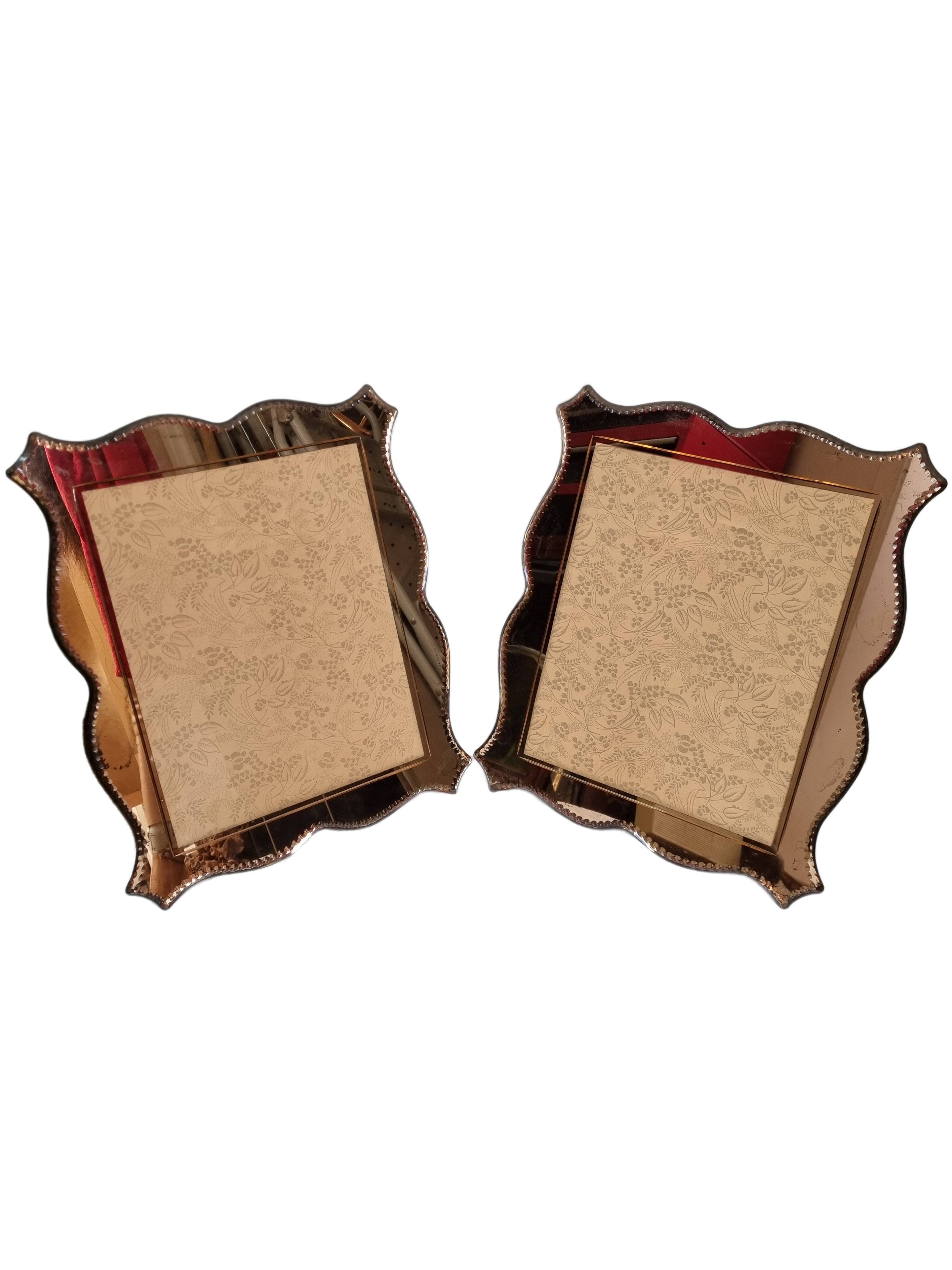 Pair of wall frame art deco pink carved mirror