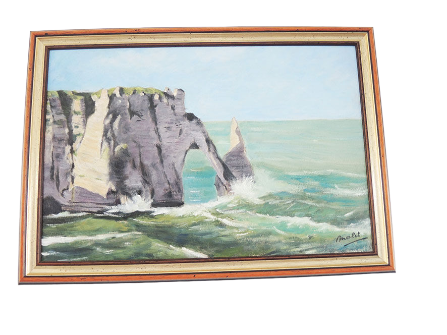 Oil on Wood Framed and Signed Henri Merlet : Falaise d'Etretat