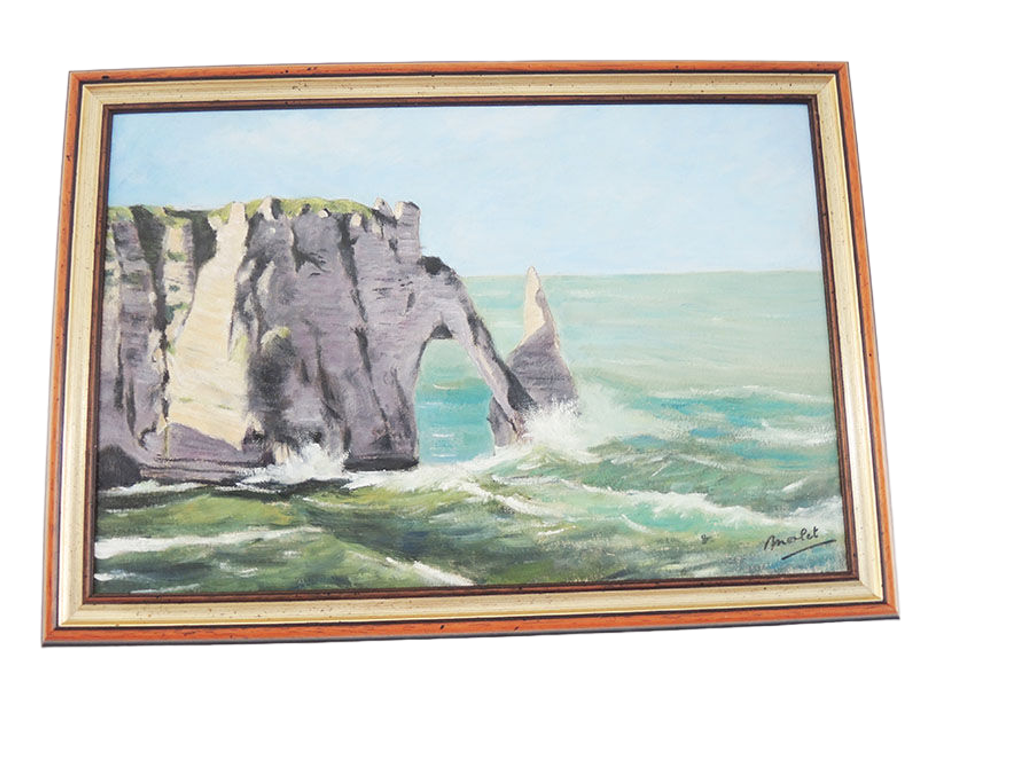 Oil on Wood Framed and Signed Henri Merlet : Falaise d'Etretat