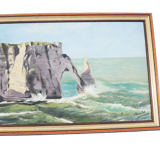 Oil on Wood Framed and Signed Henri Merlet : Falaise d'Etretat