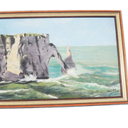 Oil on Wood Framed and Signed Henri Merlet : Falaise d'Etretat