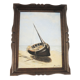 Oil on Wood Framed and Signed Henri Merlet : Boat Lying on Strike