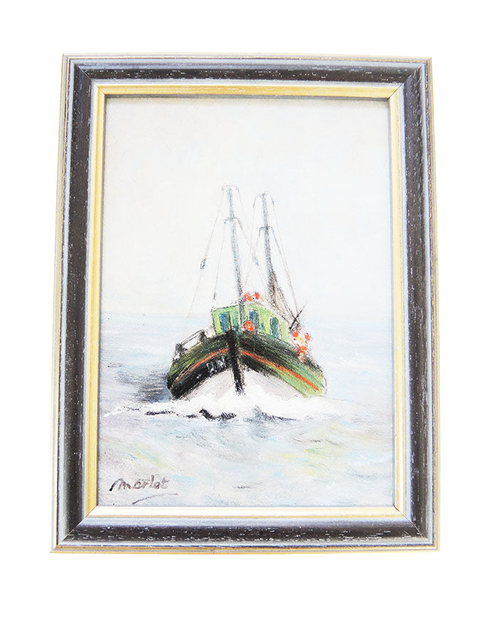 Oil on Wood Framed and Signed Henri Merlet : Fishing Boat of Face