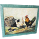 Oil on wood framed and signed Henri Merlet rooster & hen