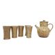 Sandstone teapot from La Borne and 5 cups signed Tiffoche, 1970s.