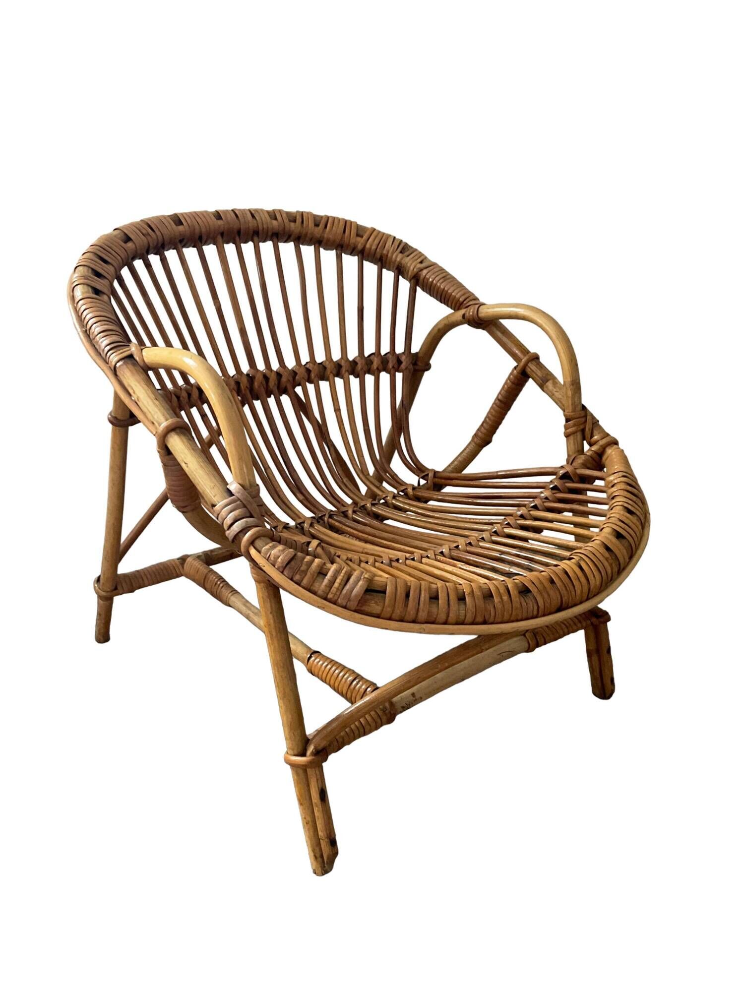 Children's armchair rattan shell from the 70s
