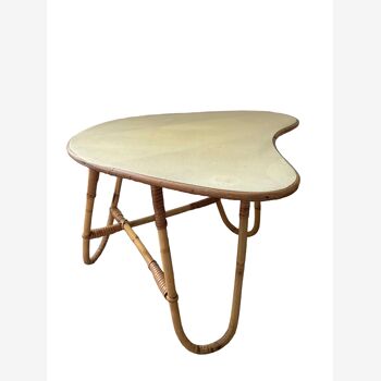 Asymmetrical rattan coffee table tripod foot, 60s