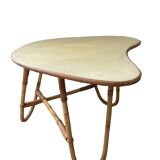 Asymmetrical rattan coffee table tripod foot, 60s