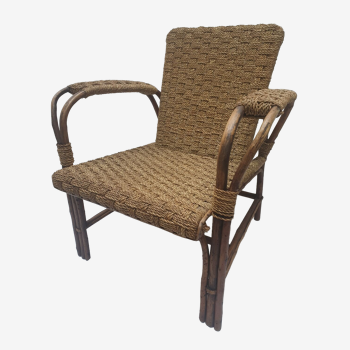 Rattan and rope armchair