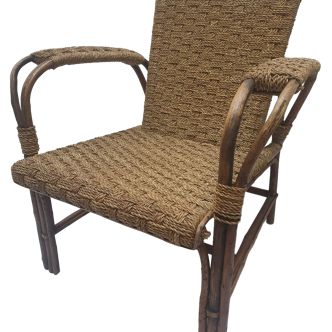 Rattan and rope armchair