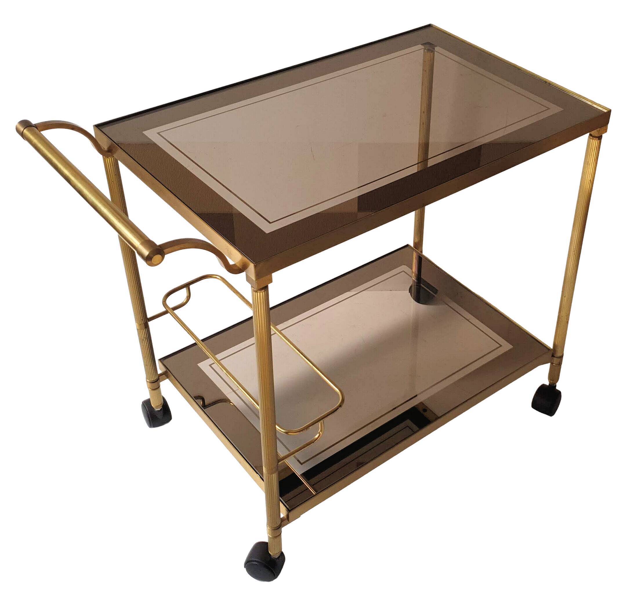 Belgo Chrom serving trolley in gold metal from the 60s/70s