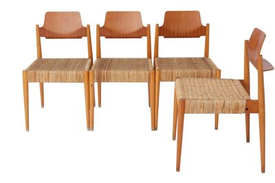4 chaises vintage par Egon Eiermann Bauhaus, Allemagne, années 1950