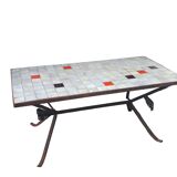 Coffee table, ceramic top, wrought iron foot
