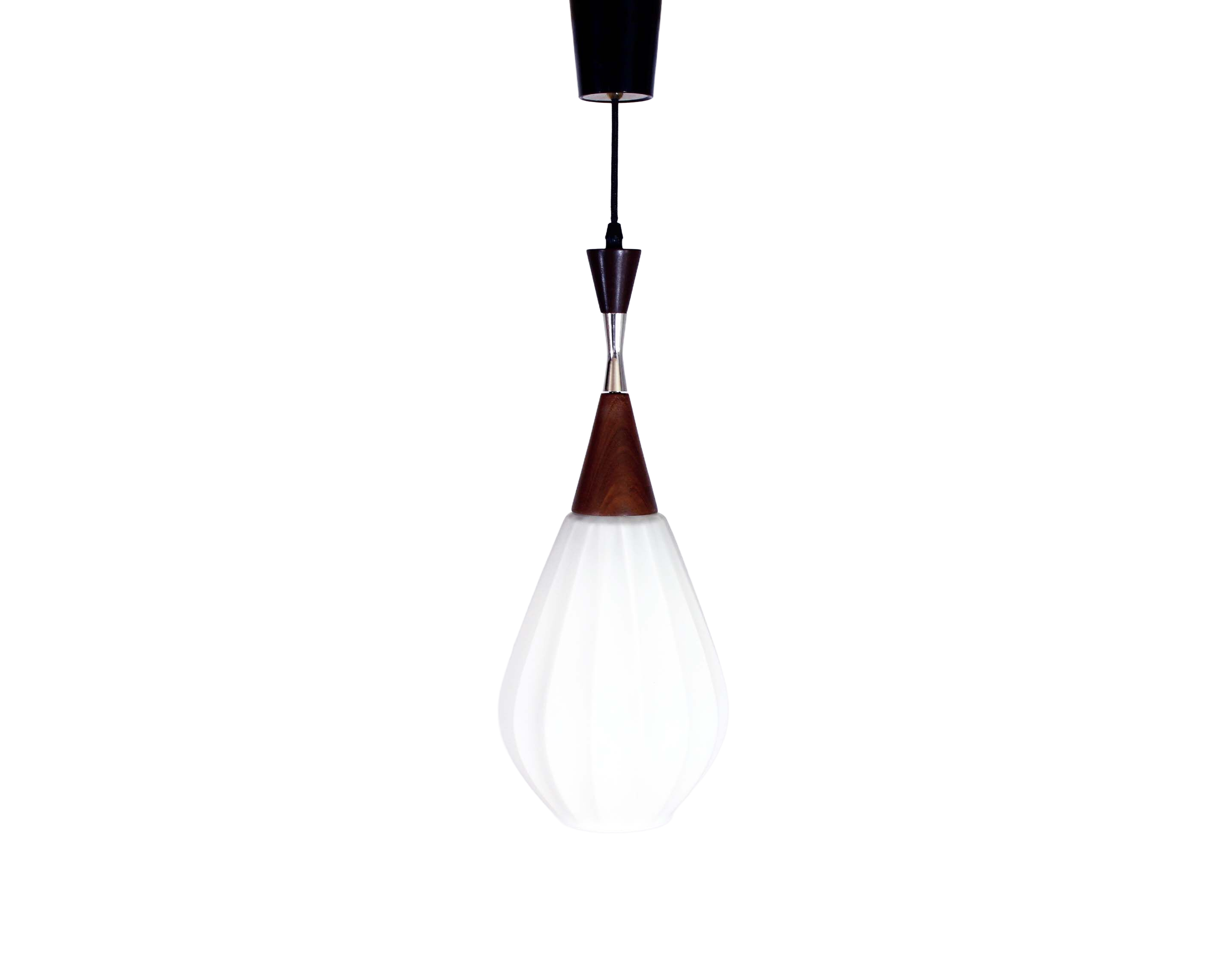 Suspension scandinave teck et verre opalin