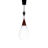 Scandinavian teak and opaline glass pendant lamp