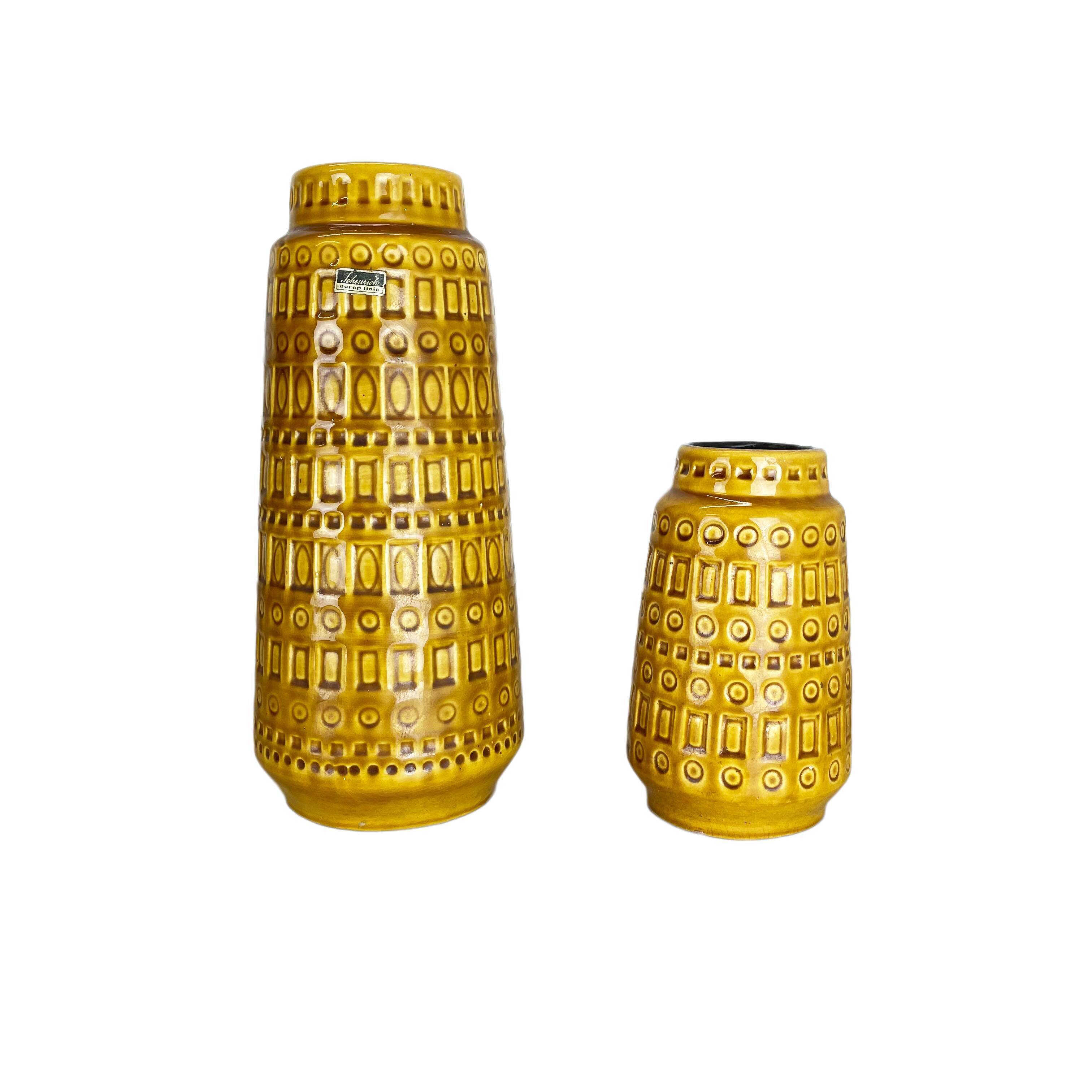 Set of two pottery fat lava vases "ochre" by scheurich, germany, 1970s