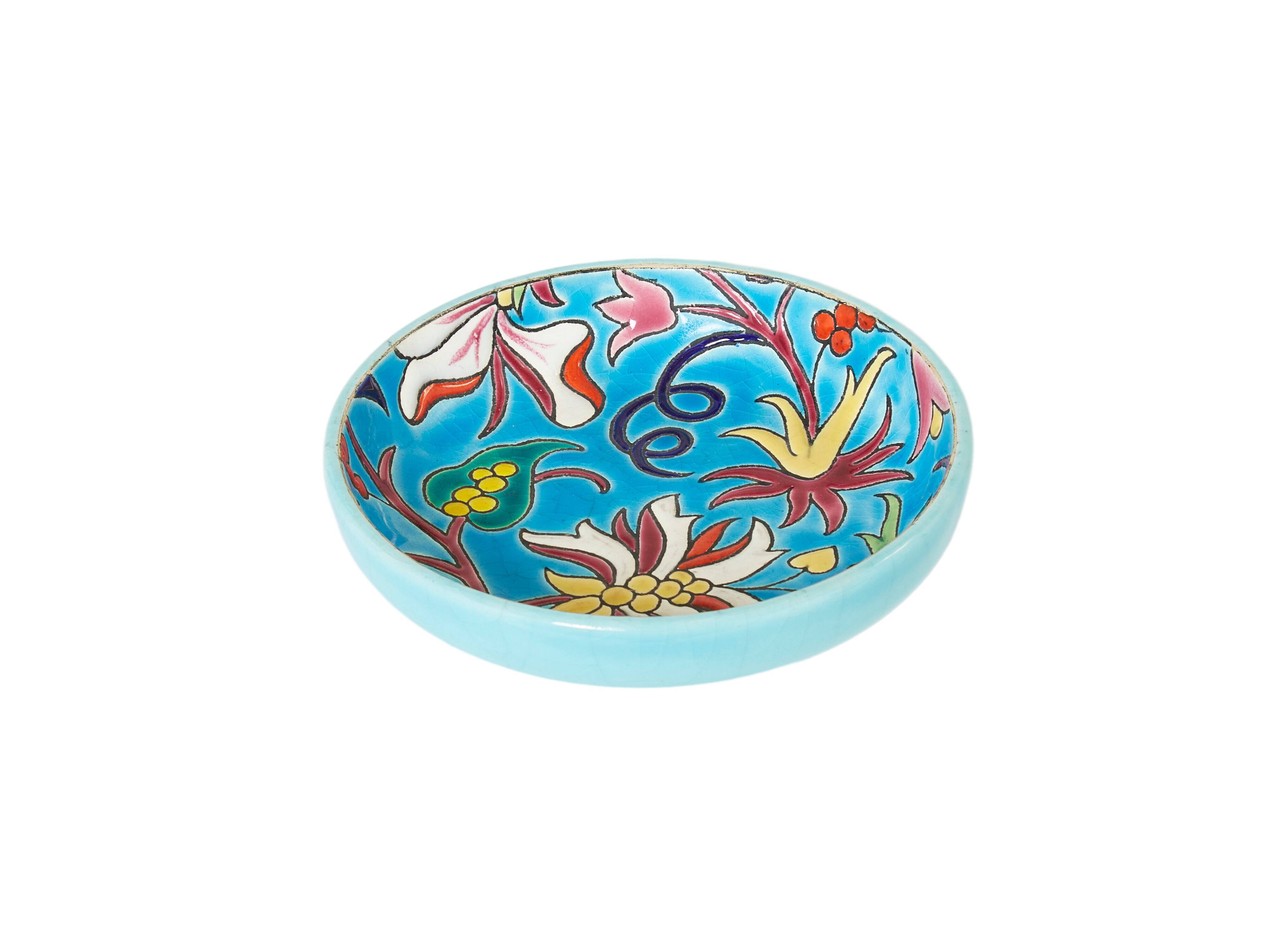 Round cup turquoise blue Art Deco Emaux de Longwy 1950