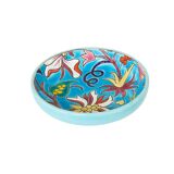 Round cup turquoise blue Art Deco Emaux de Longwy 1950