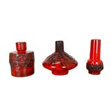 Set of 3 Red Black Ceramic Studio Pottery Vase Objects Otto Keramik Germany 1970