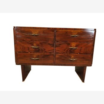 Art deco chest of drawers in briar and brass
