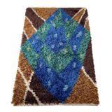 Abstract scandinavian multicolor high pile rya rug carpet, sweden, 1960s