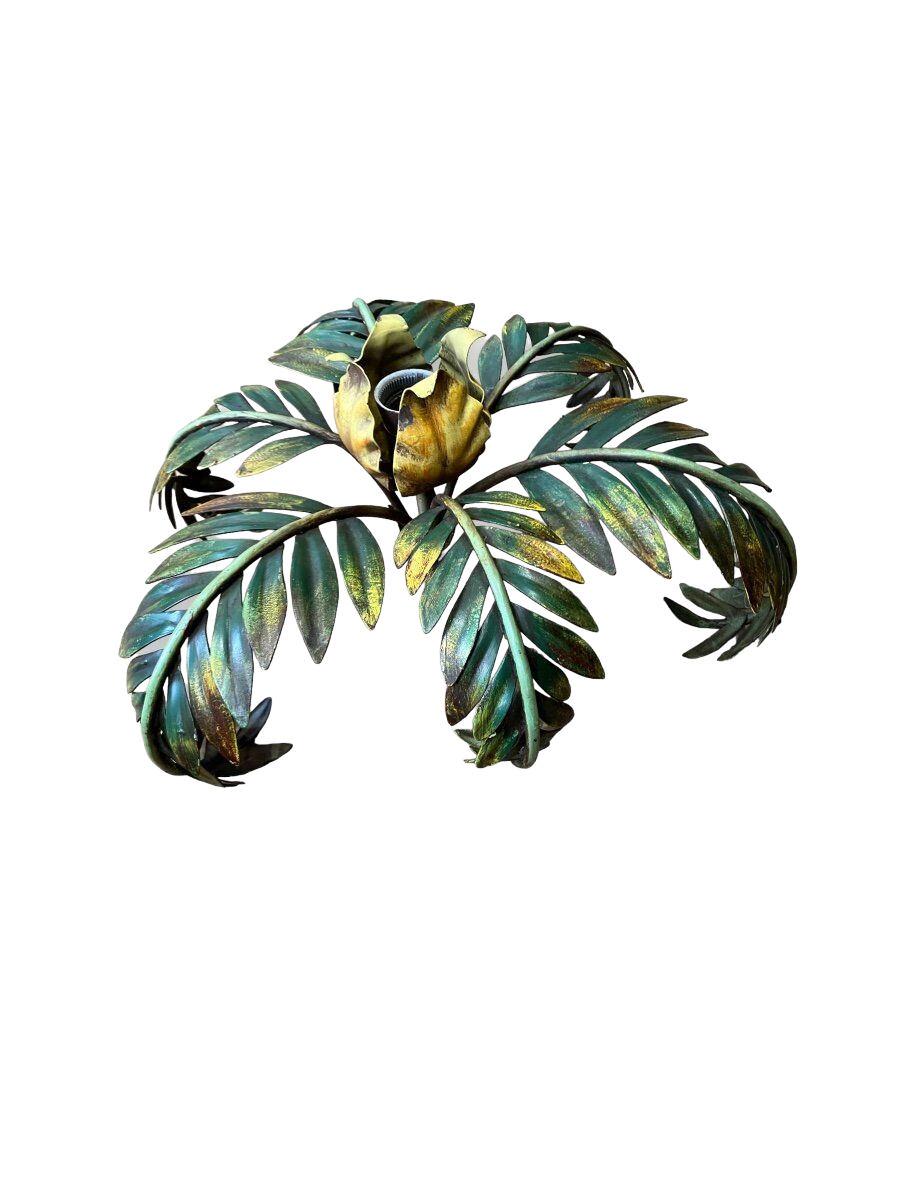 Palm leaf chandelier in painted sheet metal, 1970s