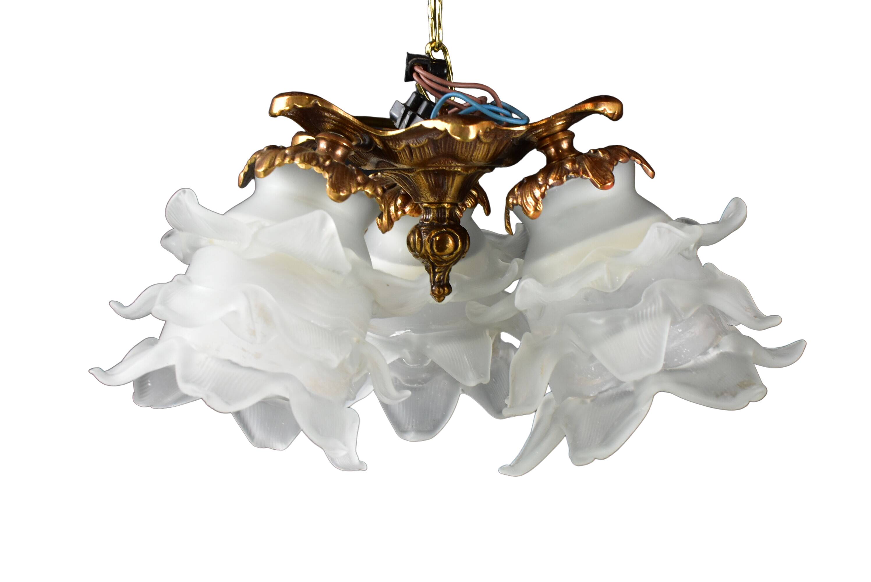 Bronze ceiling lamp 3 lamps glass paste.