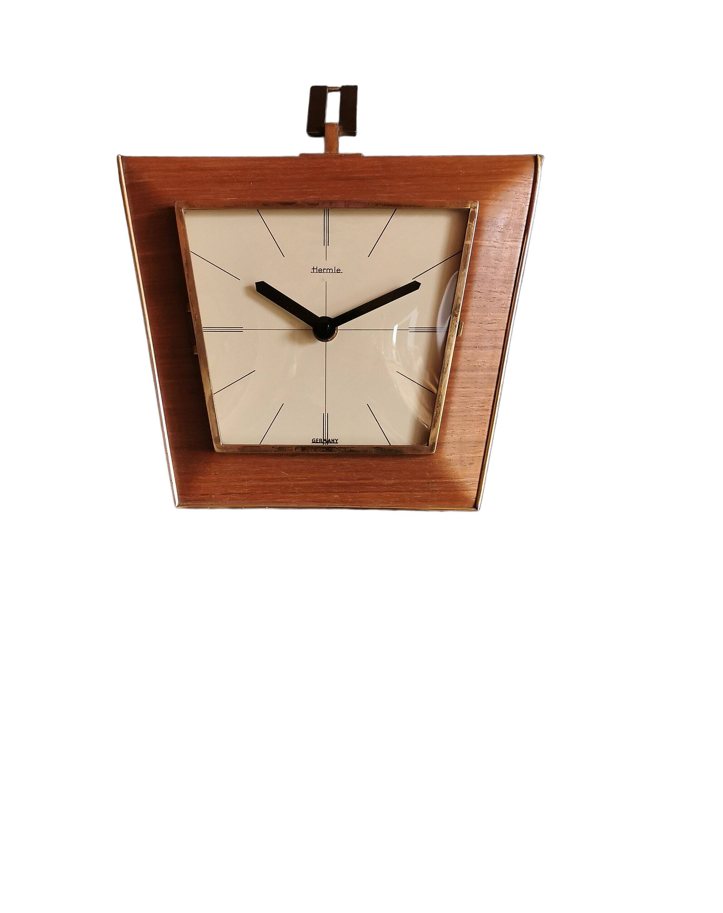 Vintage formica clock silent wall clock trapeze "Hermle gilded black wood"
