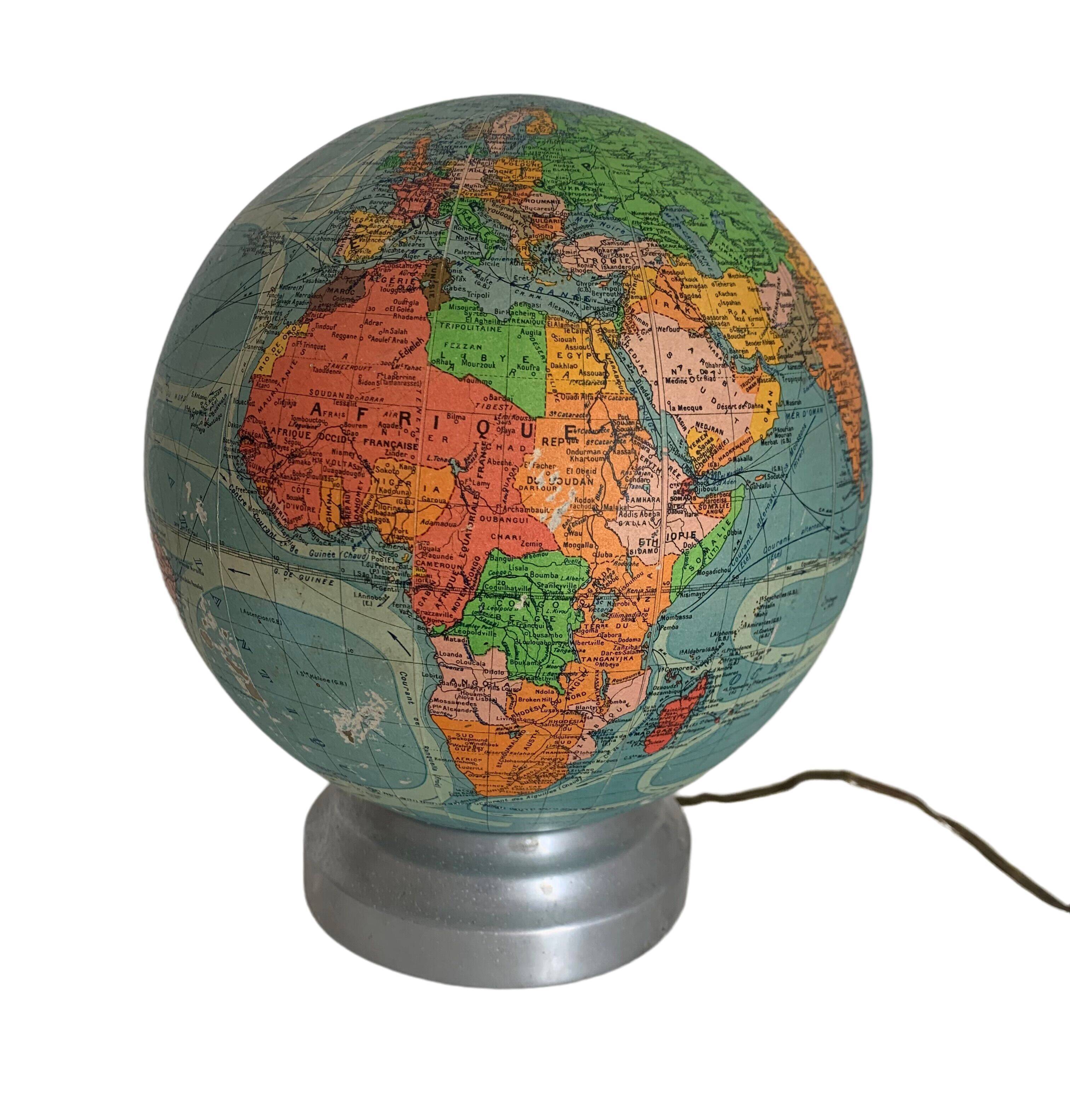 Vintage globe 1950 terrestrial Perrina glass - 19 cm