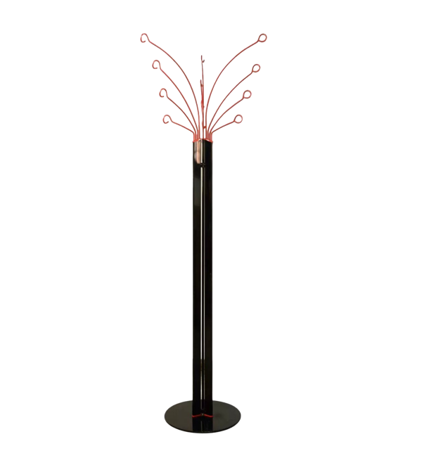 Portemanteau sur pied métal rouge et noir, 12  branches, années 80