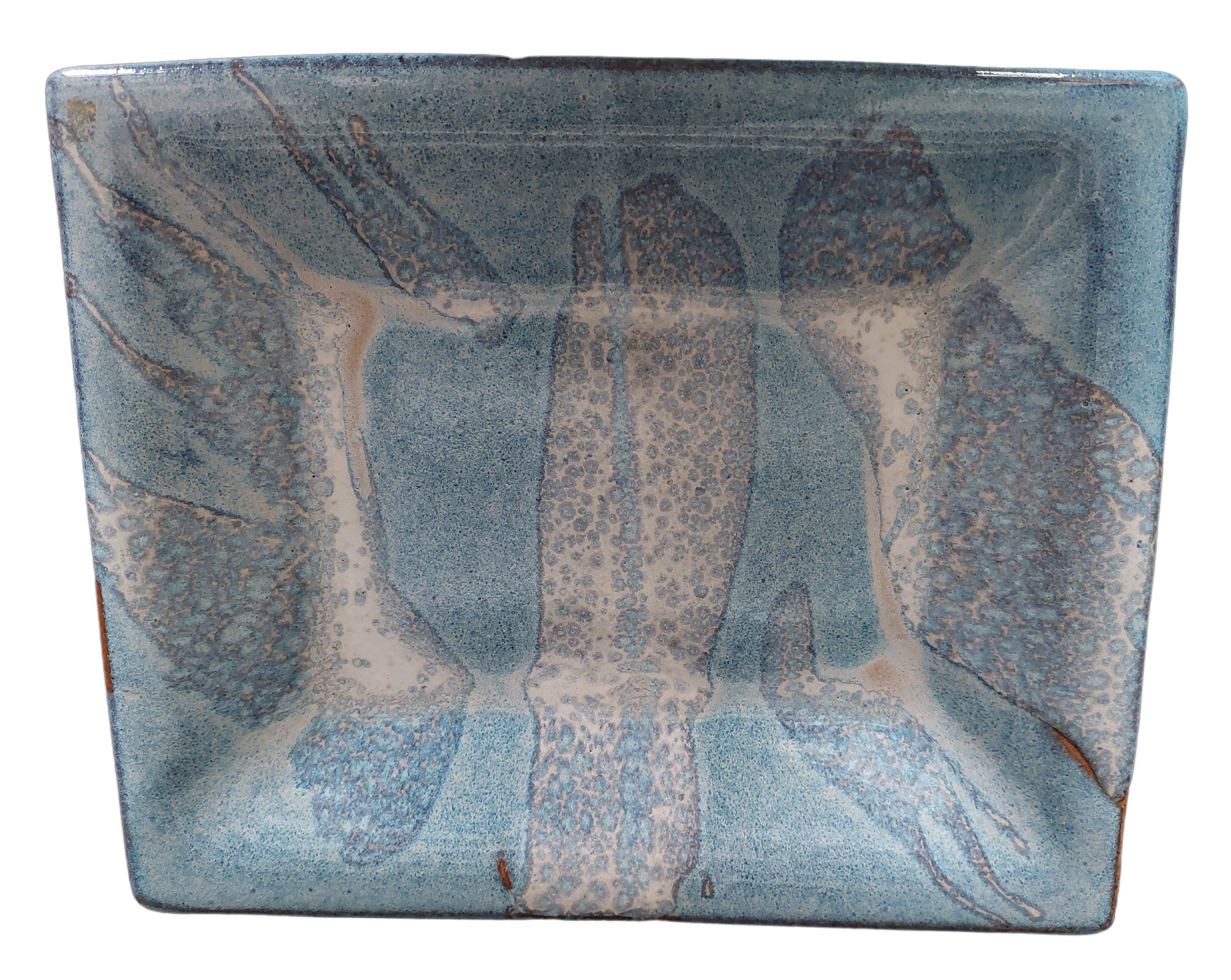 Rectangular dish glazed terracotta ceramic XXth signature