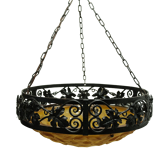 Art Deco wrought iron glass suspension Degué