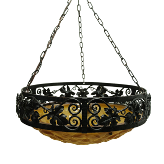 Degué art deco wrought iron glass pendant light