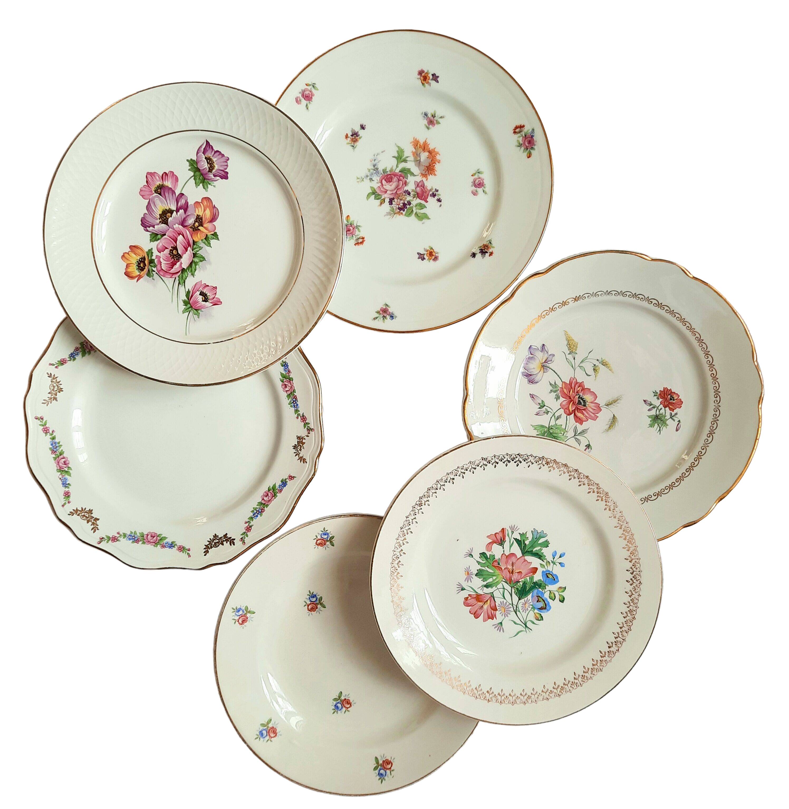 6 mismatched old flat plates
