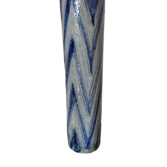 Vase roll in blue enamelled stoneware signed Jean-Claude Monange, graphic patterns