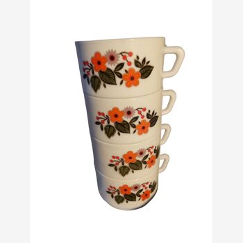 4 tasses fleurs orange Arcopal