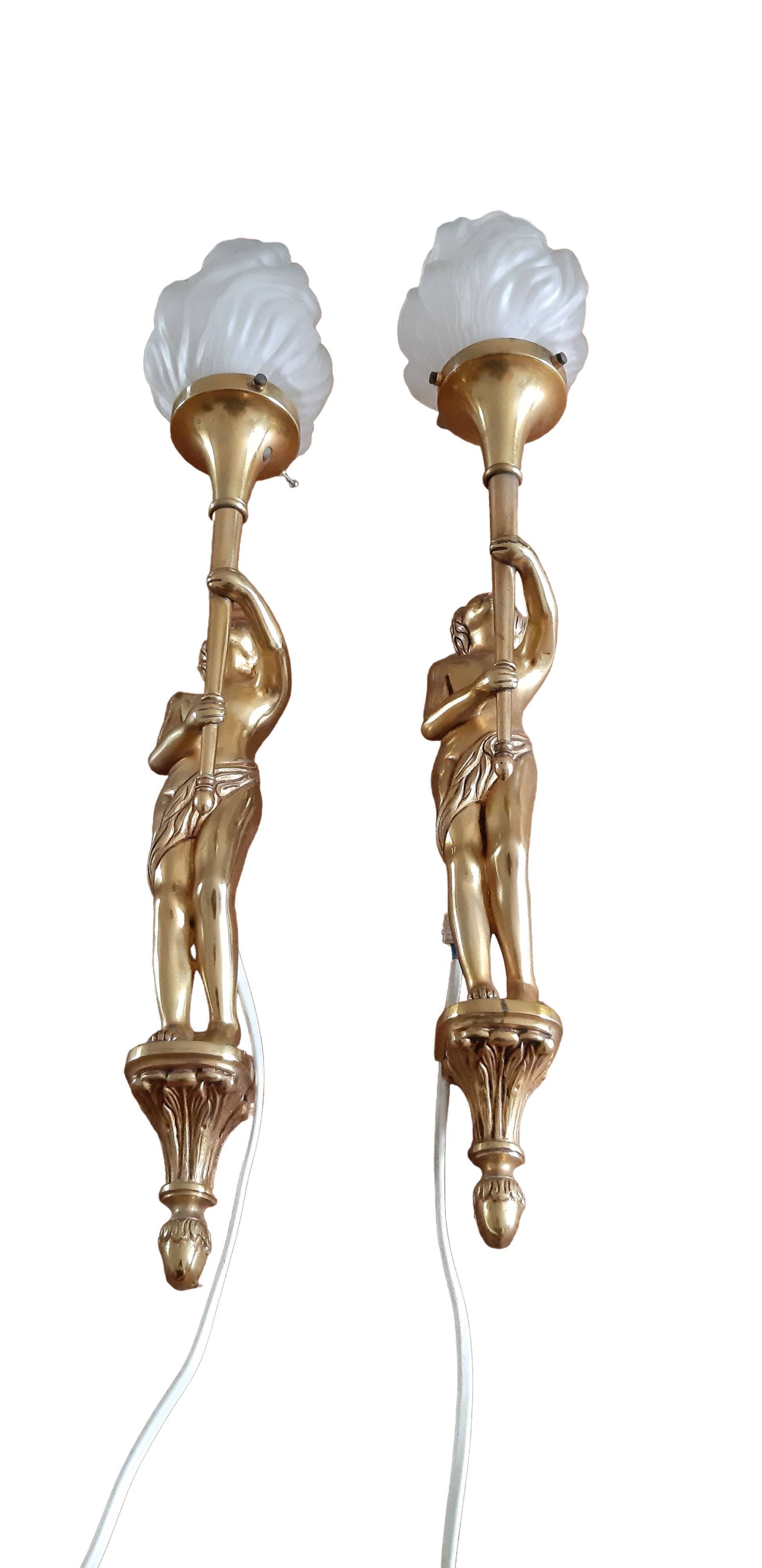 Pair of wall lamps gilded bronze