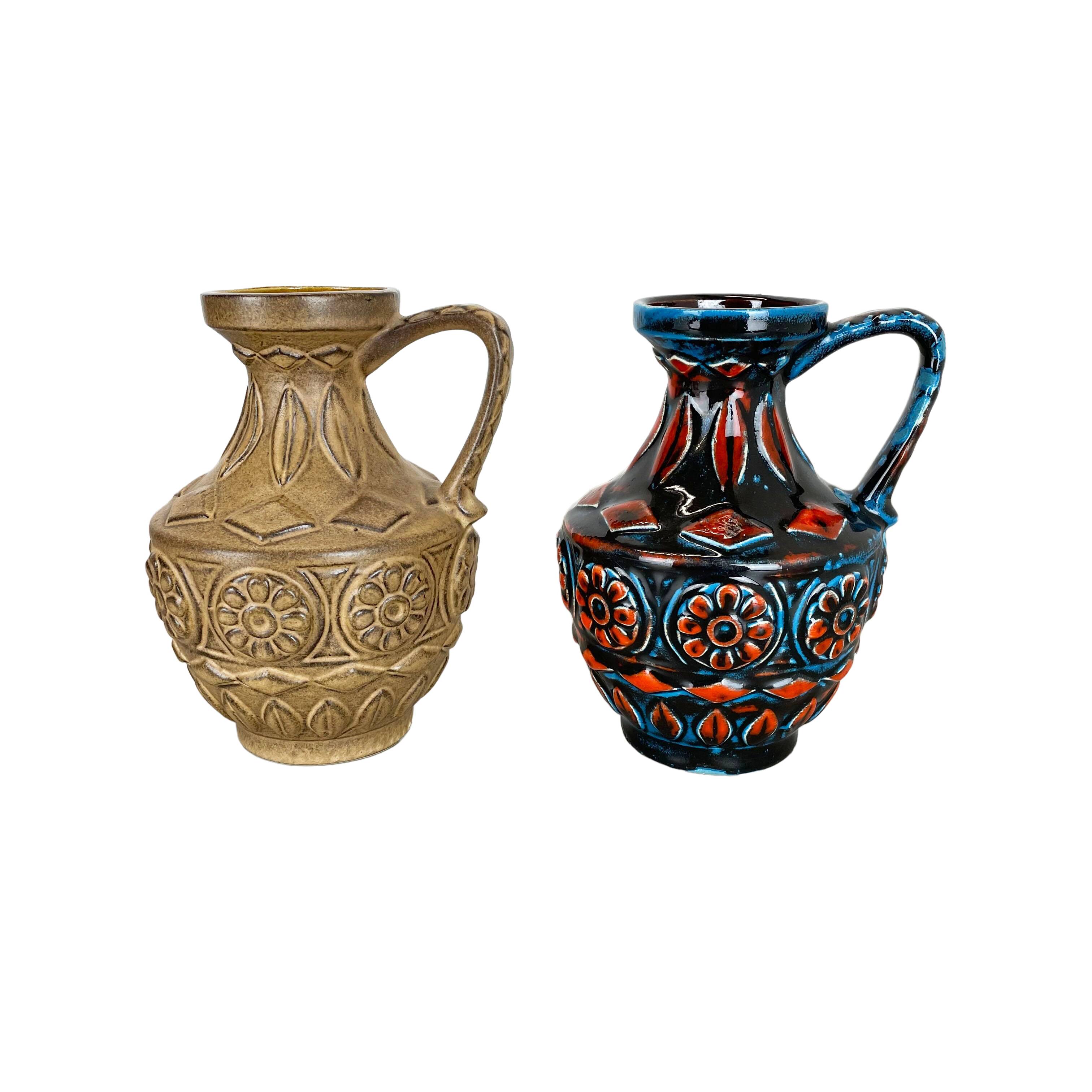 Set of 2 Multi-Color Fat Lava Op Art Pottery Vase by Bay Ceramics Germany, 1960s