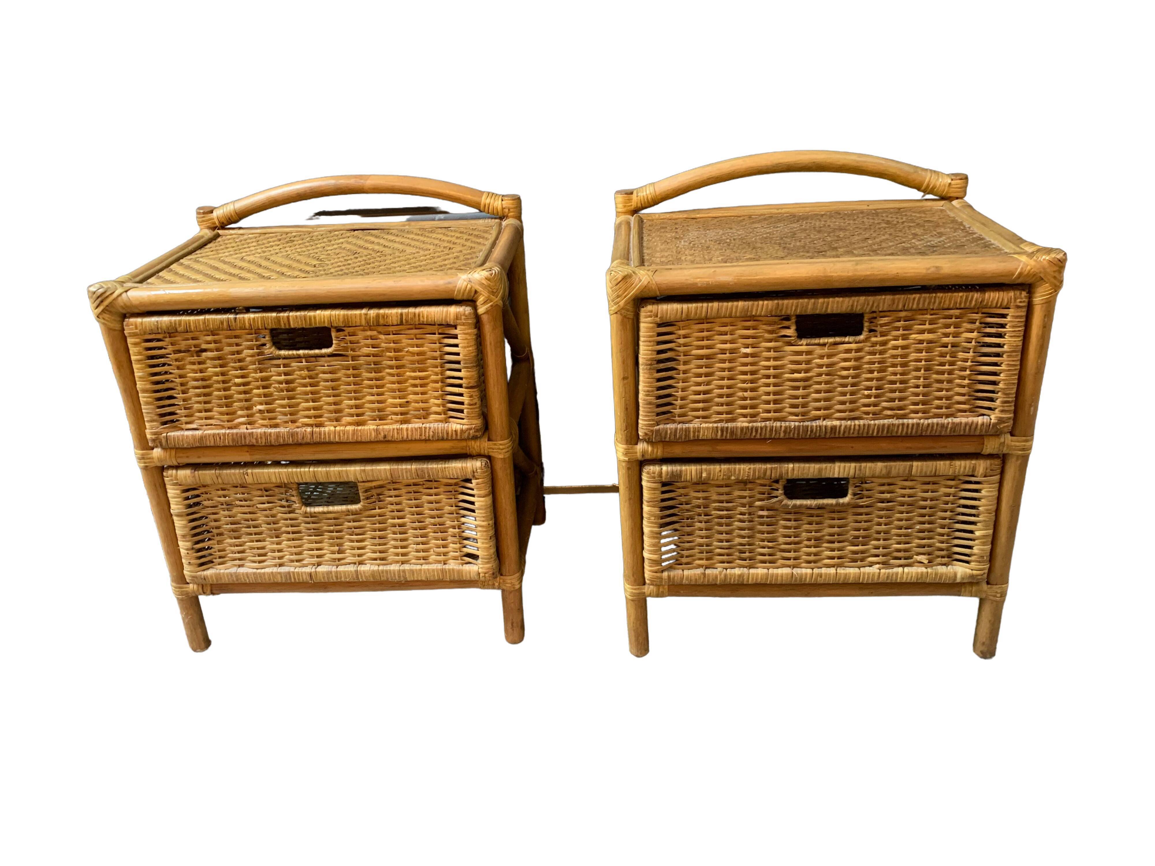 Pair of rattan bedside tables 1970s