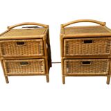 Pair of rattan bedside tables 1970s